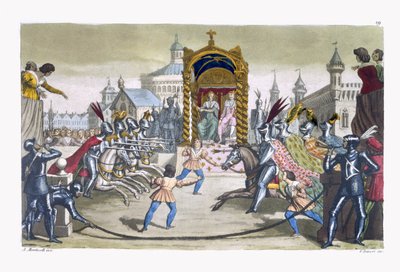 Knights jousting before a King and Queen by Italian School